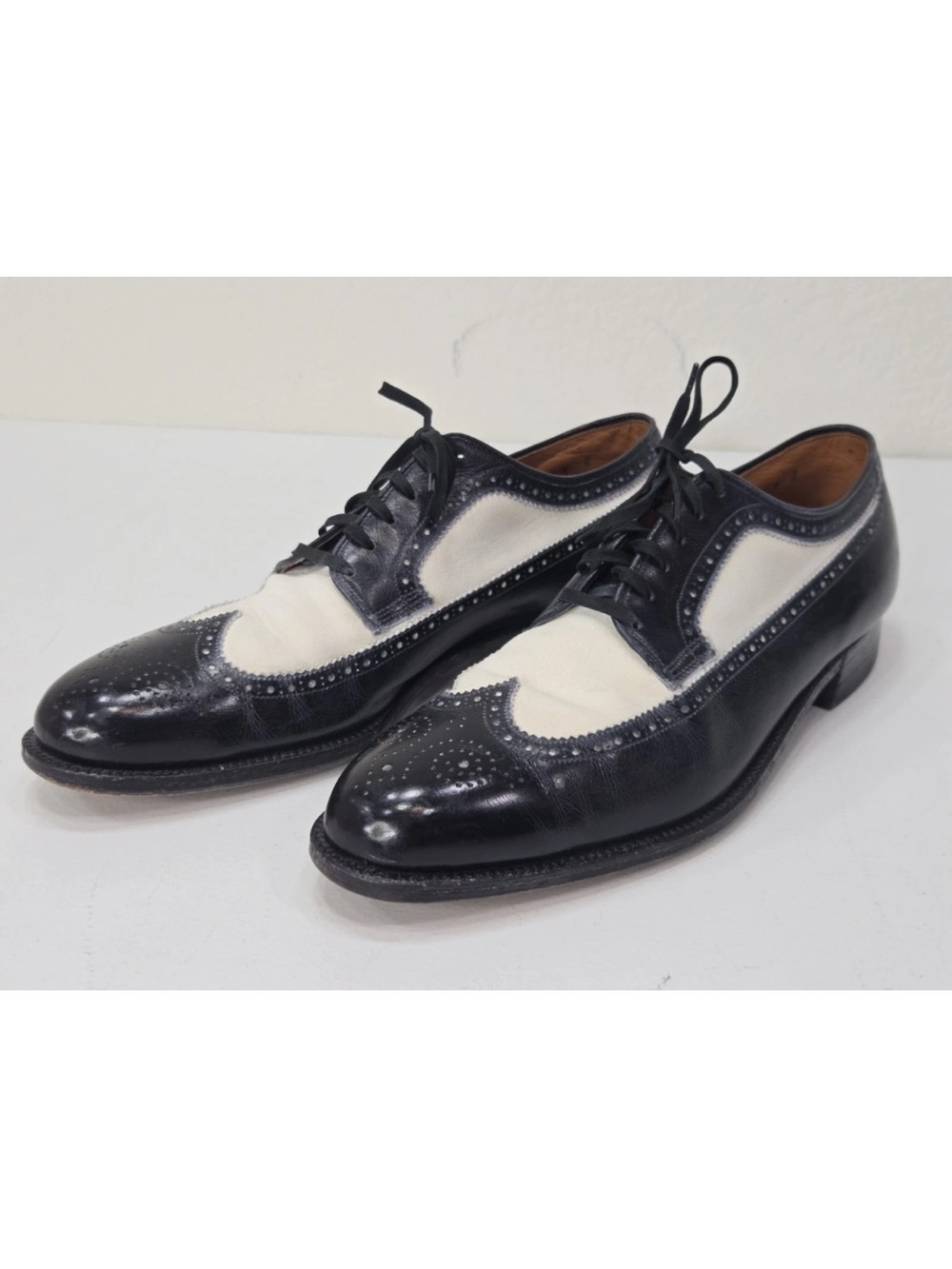 Edwin Clapp Vintage 1940's Black White Loafers Leather Size 9C Mens